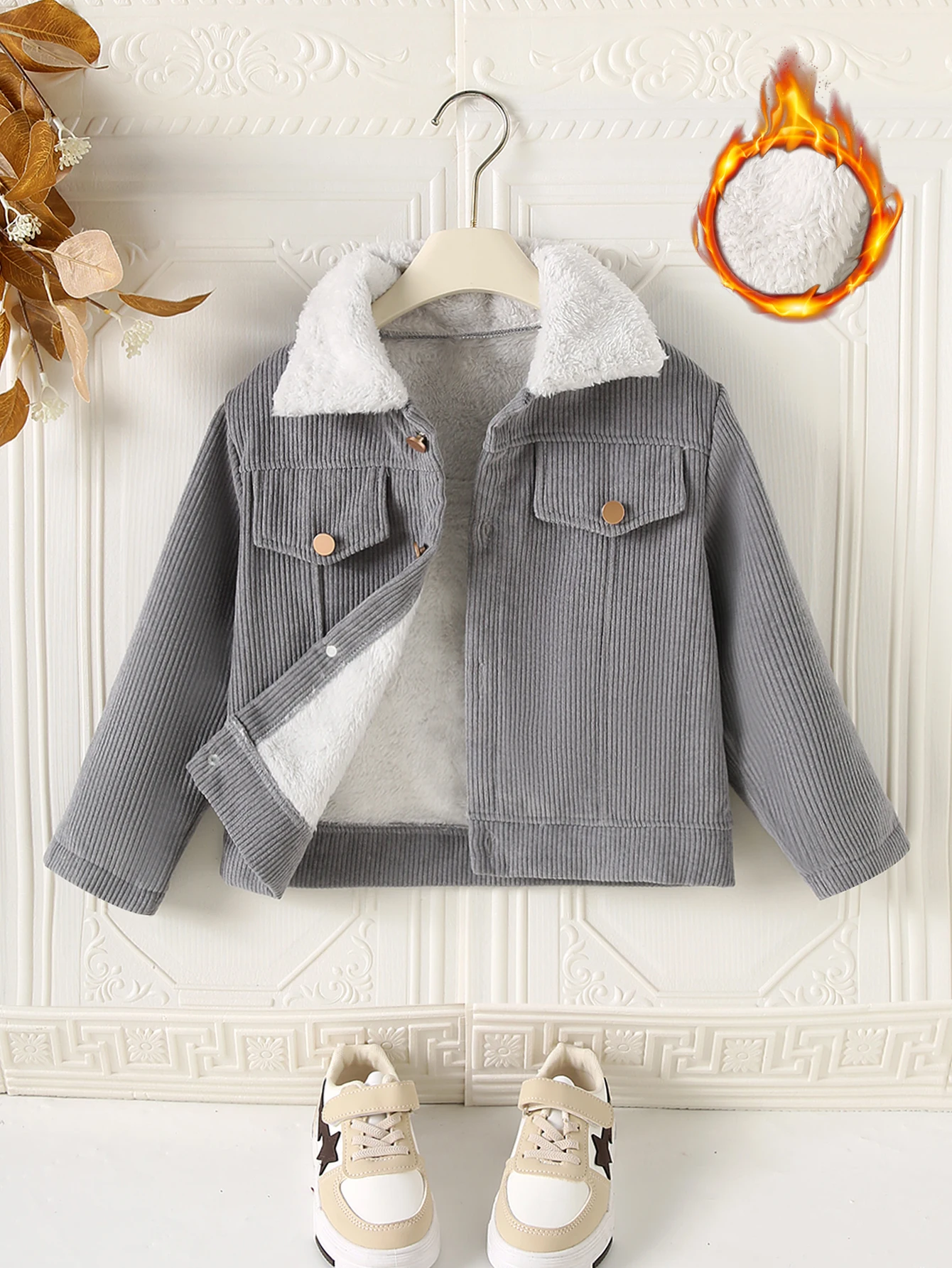 

Winter Boys' Long Sleeved Fleece Windproof And Cold Proof Warm Back Bear Seal Jacket Button Jacket
