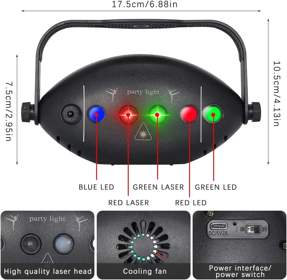Luz de discoteca para fiesta, proyector láser con efecto intermitente, linterna láser para escenario, estroboscópica RGB, adecuada para fiestas, actuaciones de DJ, bares,