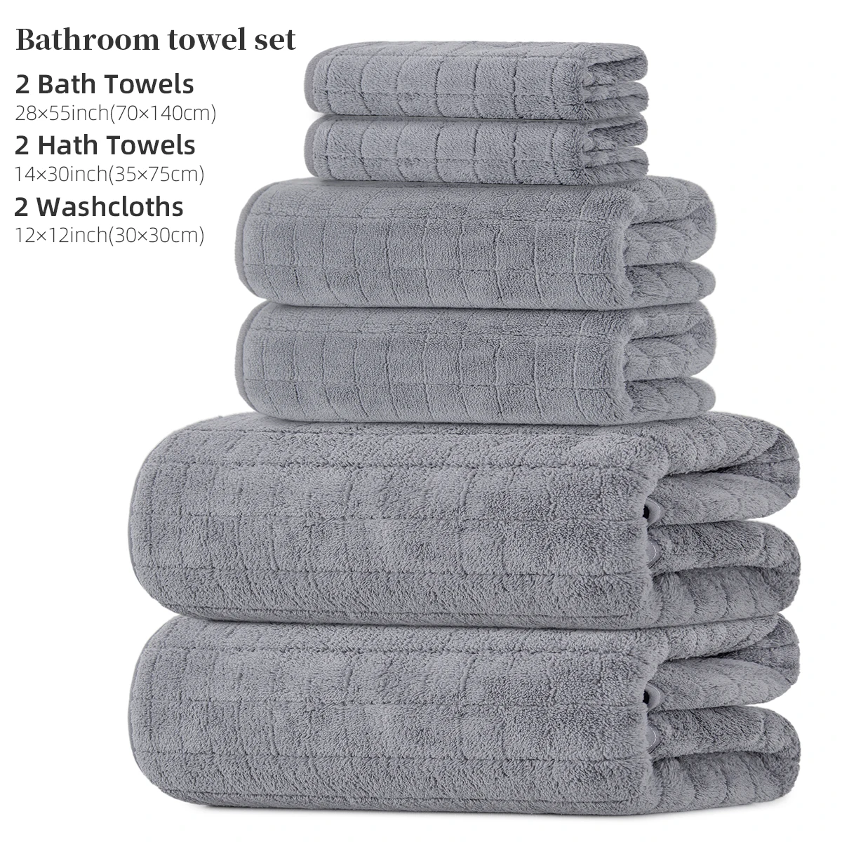 6-Piece Towel and Bath Towel Set, 2 Bath Towels + 2 Hand Towels + 2 Face Towels, Coral Fleece Towels, Soft, Comfortable, Skin-Friendly, Highly Absorbent, Quick-Drying