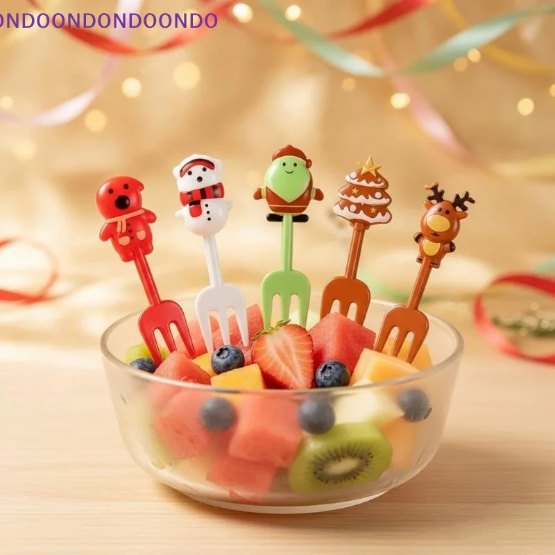 10 Pcs Cute Christmas Cartoon Fruit Forks Reindeer Snowman Santa Design Eco-friendly for Holiday Party Kids Snack Time