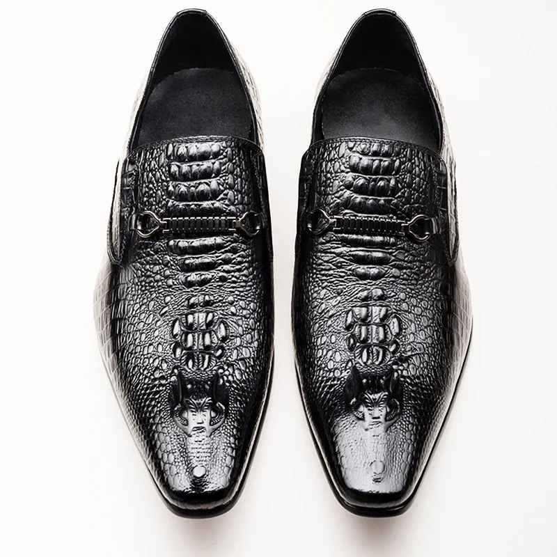 

Crocodile Pattern Dress Shoes Men Slip On Work Shoes Pointed Officer Oxfords