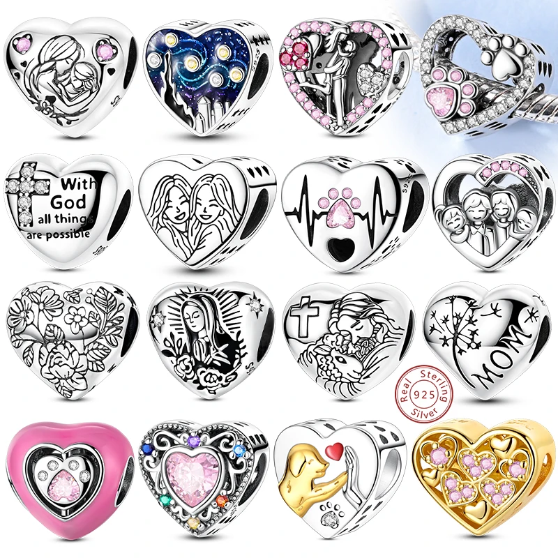 New Love Heart Shaped Charms 925 Sterling Silver Family Love Friendship Charms Fit Original Bracelet Bangle Women Jewelry Gifts