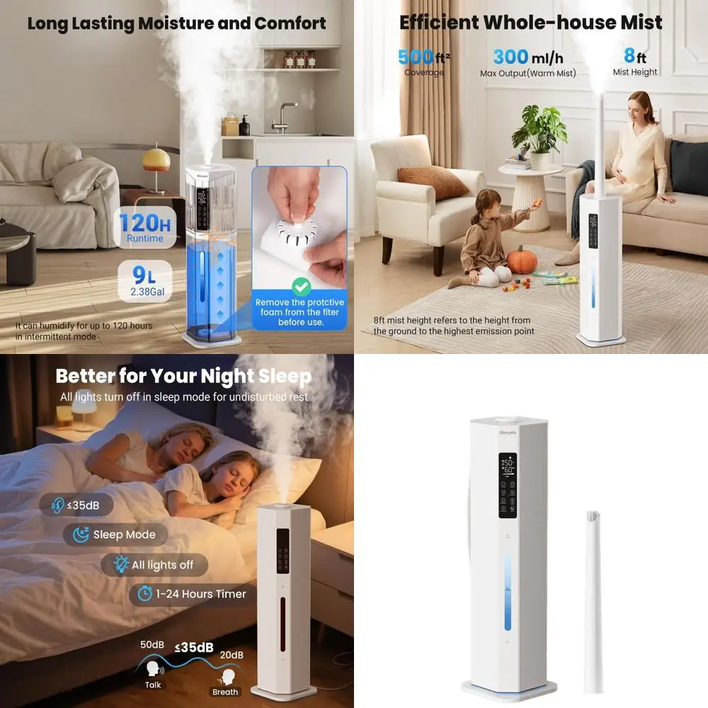 

Увлажнитель воздуха Top Fill 9L с холодным туманом для больших помещений до 46 м², с автоматическим режимом, 120 часов работы, 7-цветная подсветка, гигрометр, ароматерапия