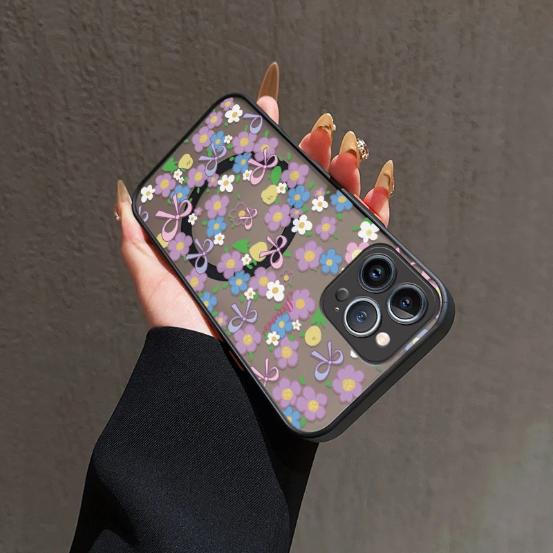 Funda de teléfono transparente con nudos y lazo de flores para iPhone 17 Air Pro 16 15 14 13 12 Pro Max 11 XR XS para Magsafe, funda de silicona suave magnética