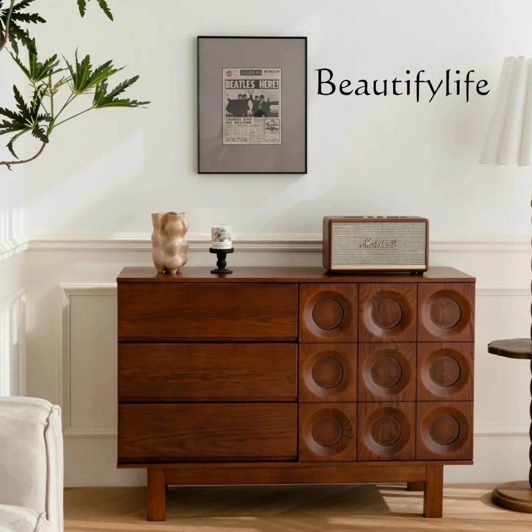 

American medieval entrance cabinet light luxury dining side cabinet designer high-end solid wood simple side cabinet