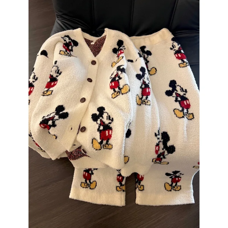 

Комплект пижамы-кардигана из плюшевого флиса с принтом Микки по всей поверхности, на пуговицах, теплый, удобный, в стиле Y2K, модный, для дома и отдыха