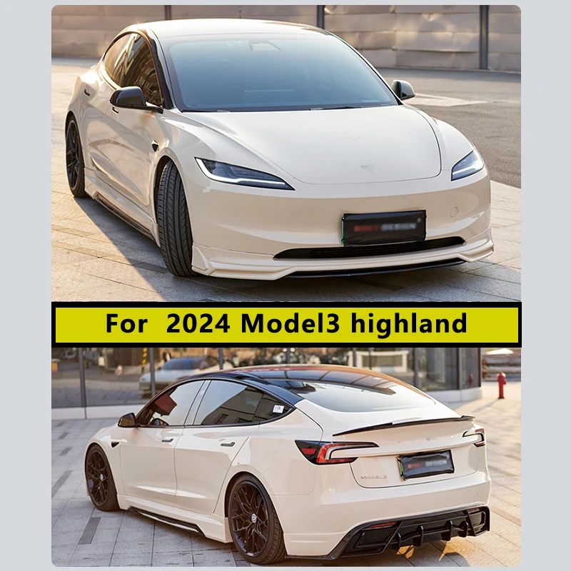 

BSKT For Tesla 2024 Model3 highland personalization Body Kit Rear Diffuser Spoiler Front Bumper Lip Side Skirt Refit Accessories