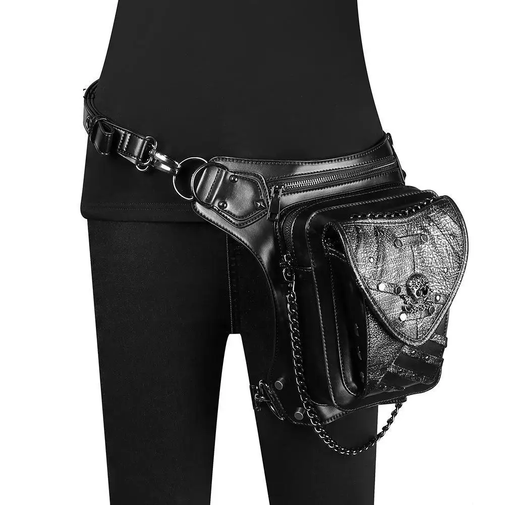 Punk Chain Bag Women's Steampunk Contrast Mobile Phone Bag Women's Shoulder Bag Messenger Bag Zero Waist Bag Fanny Pack Leg Bag