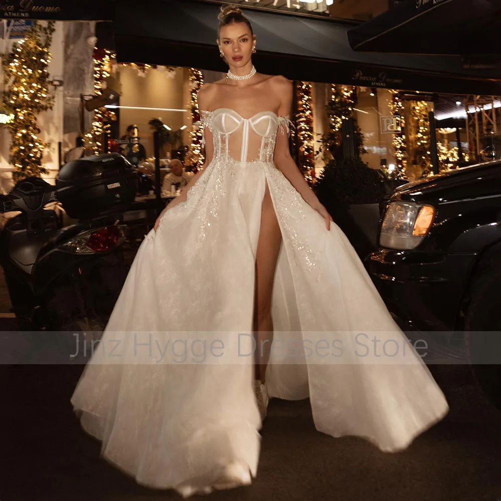 Abiti da sposa in pizzo Glitter paillettes Applique abiti da sposa Sexy per le donne 2023 Off the Shoulder Sweetheart A Line abito da sposa