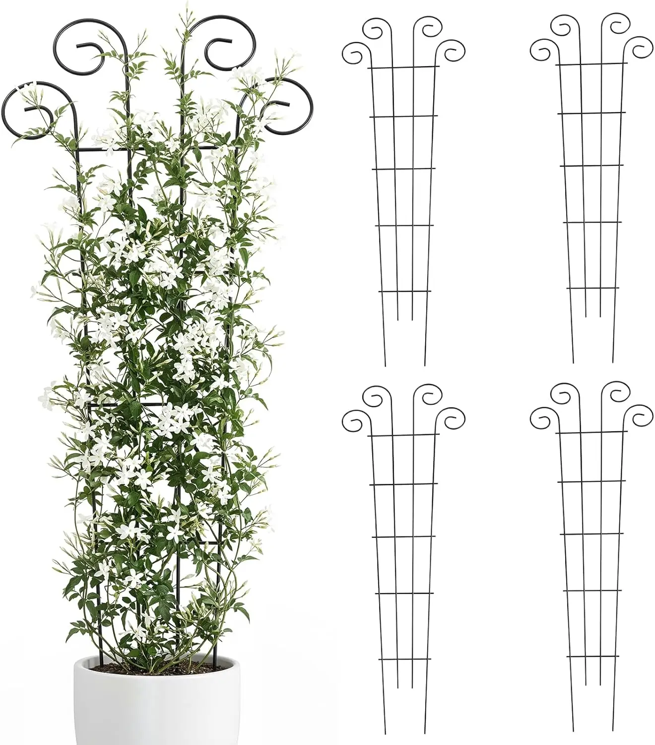 

4 Pack 56 Inch Metal Plant Trellis for Potted Climbing Plants, Wave Shape Black Indoor Outdoor Garden Support
