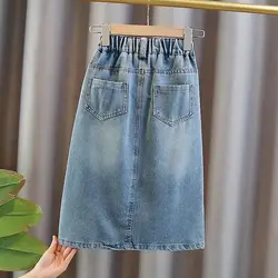 Teenage girl denim skirt summer new fashionable half skirt casual Korean version children's versatile long skirt