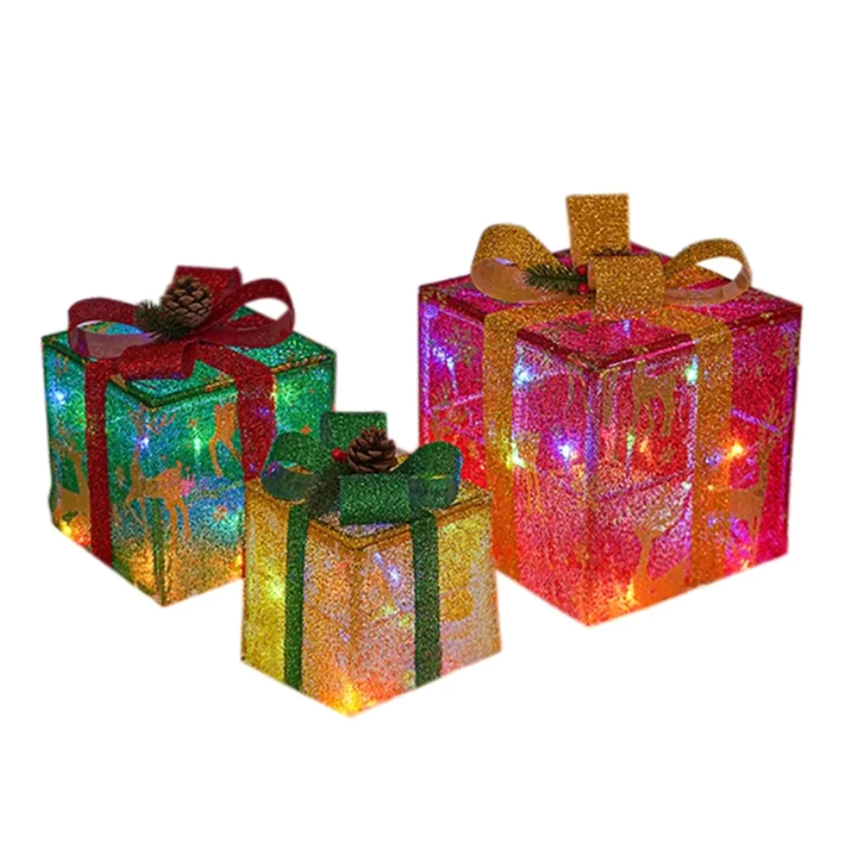 LED Christmas Lighting Boxes Battery Powered Glowing Gift Box for Christmas Outdoor Indoor Decoration Not Assembled A