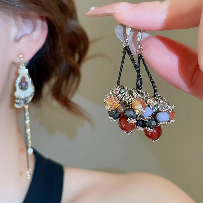 

Minar Ethnic Multicolor Glass Beads Rhinestones Freshwater Pearl Long Tassel Dangle Earrings for Women Holiday Wholesale Jewelry
