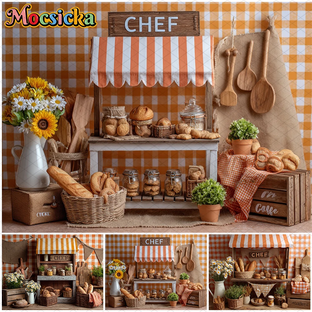 Mocsicka Kitchen Photography Backdrop Chef Flower Bread Shop Pattern Decors Birthday Party Background Studio Banner Props Banner