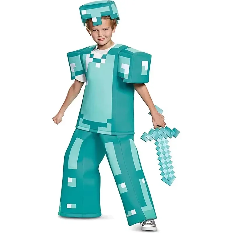 

New Anime Deluxe Mijn Wereld Minecraftinglys Kostuum Childer Jongen Meisje Top Broek Hoed Pak Halloween Carnaval Party Performes