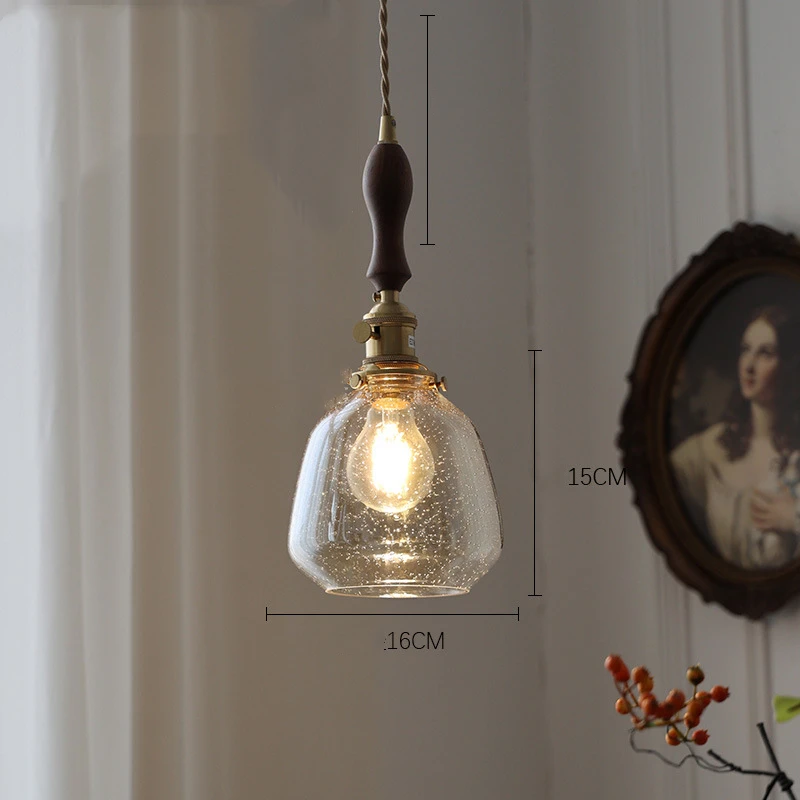 IWHD-Lâmpada pingente LED de madeira vintage, cobre nórdico, vidro moderno pendurado luz, americano ao lado luz, apto para quarto, jantar e sala de estar, Edison