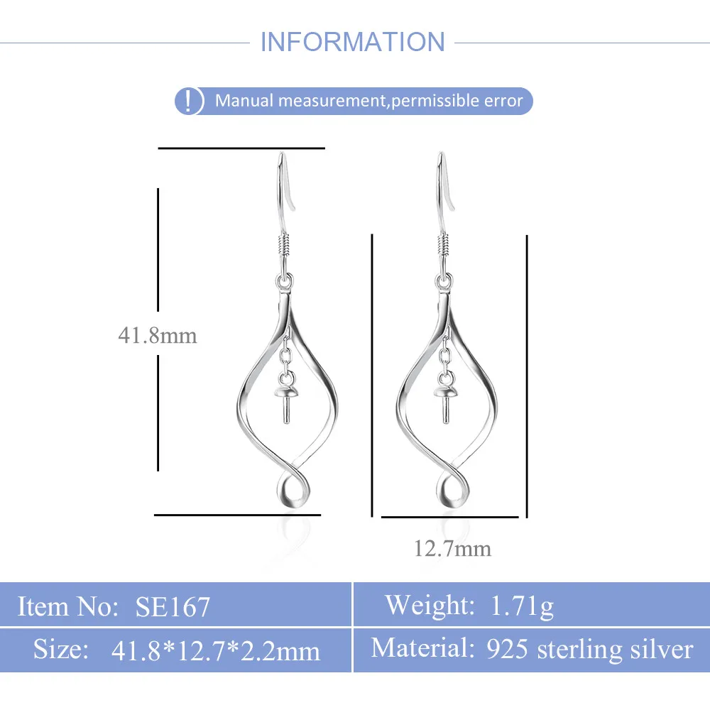 CLUCI New Women Twist Dangle Ear Hoop Mountings 100% 925 Sterling Silver Earrings Fittings For DIY Party Pearl Jewelry SE167SB