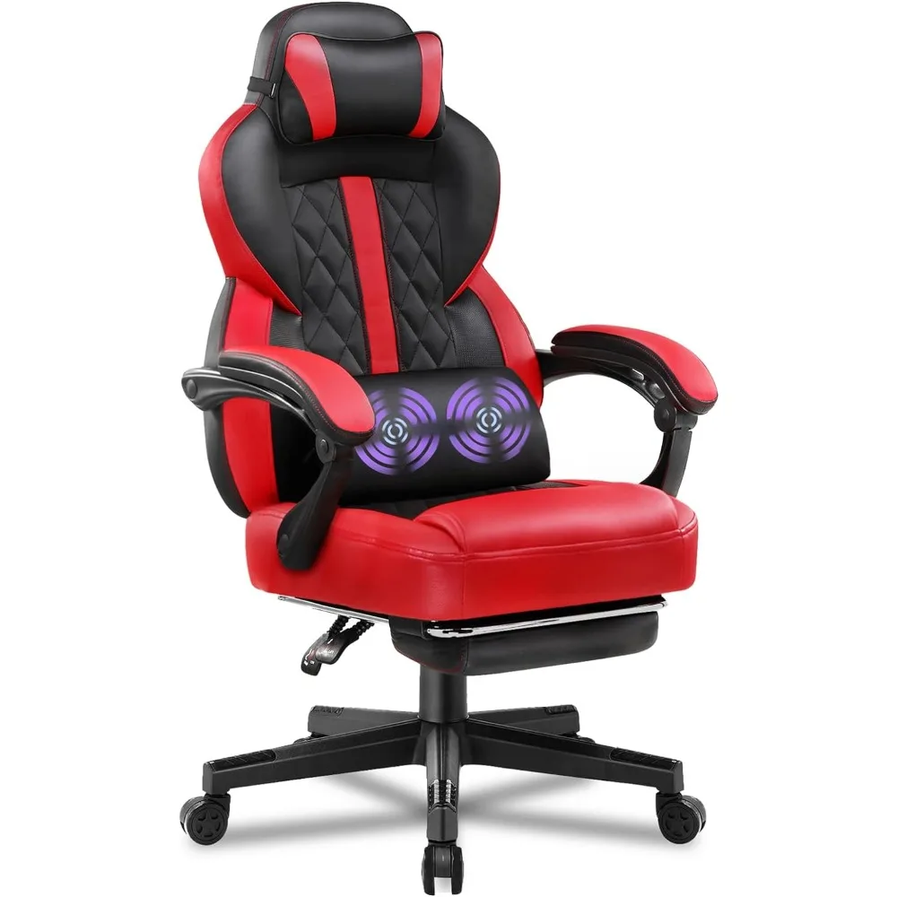 

Gaming Chair, Ergonomic Computer Desk Chair with Footrest and Massage Lumbar Support, 360° Swivel Seat and Headrest (Red)