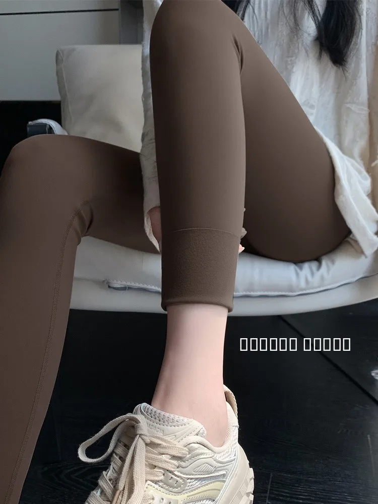 

High Waist Fce Lined ark Skin Yoga Pants Women's Autumn Winter Warm Thi Elastic Abdomen Control Casual Long Pants