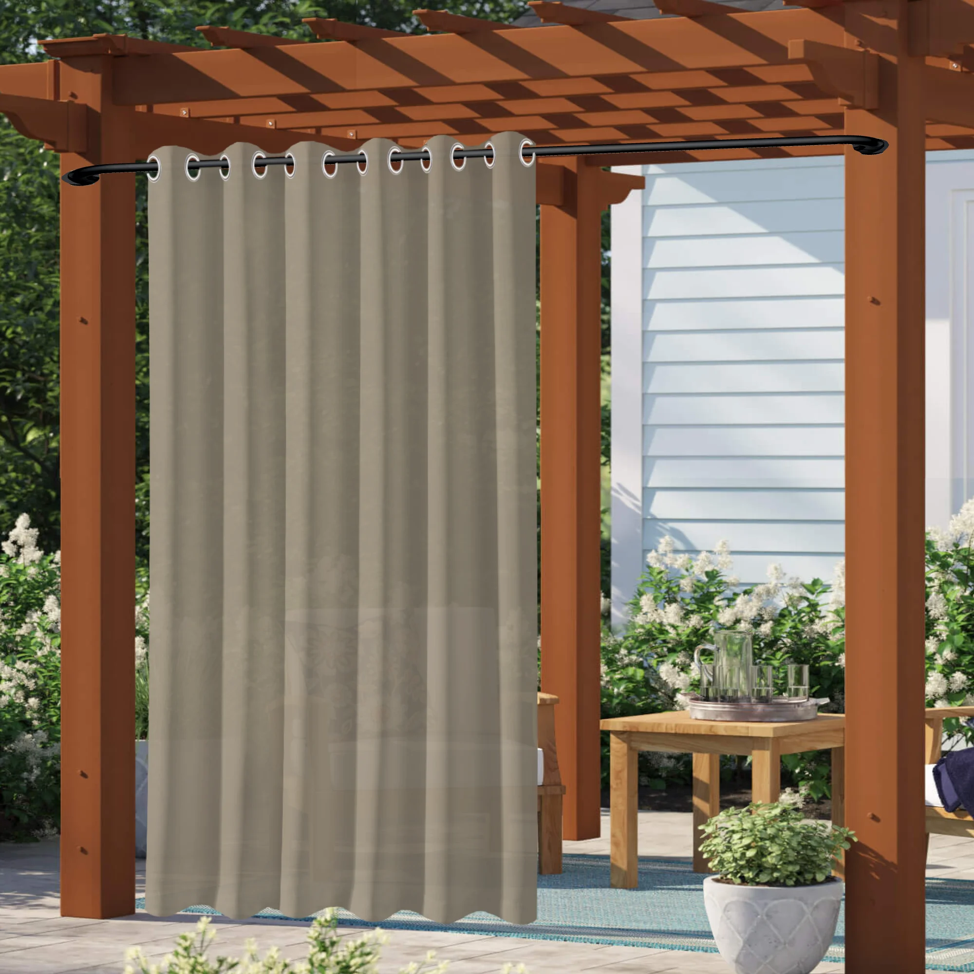 1PC, Waterdicht Outdoor Privacy Grommet Gordijn, Weerbestendige Adumbral Gordijnen Voor Gazebo Veranda Pergola Patio