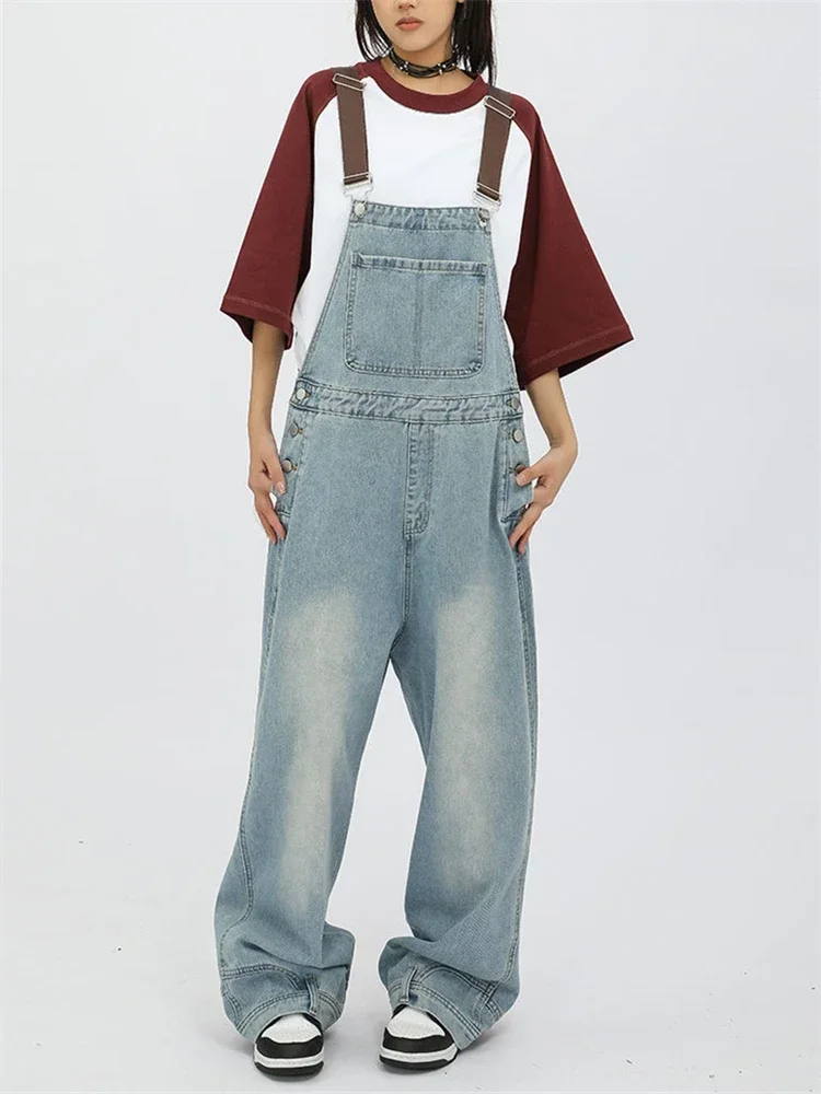 Women's Vintage Style Denim Overalls Girl Suspender Jumpsuits Pants Casual Female Streetwear Rompers Straight Denim Trouser