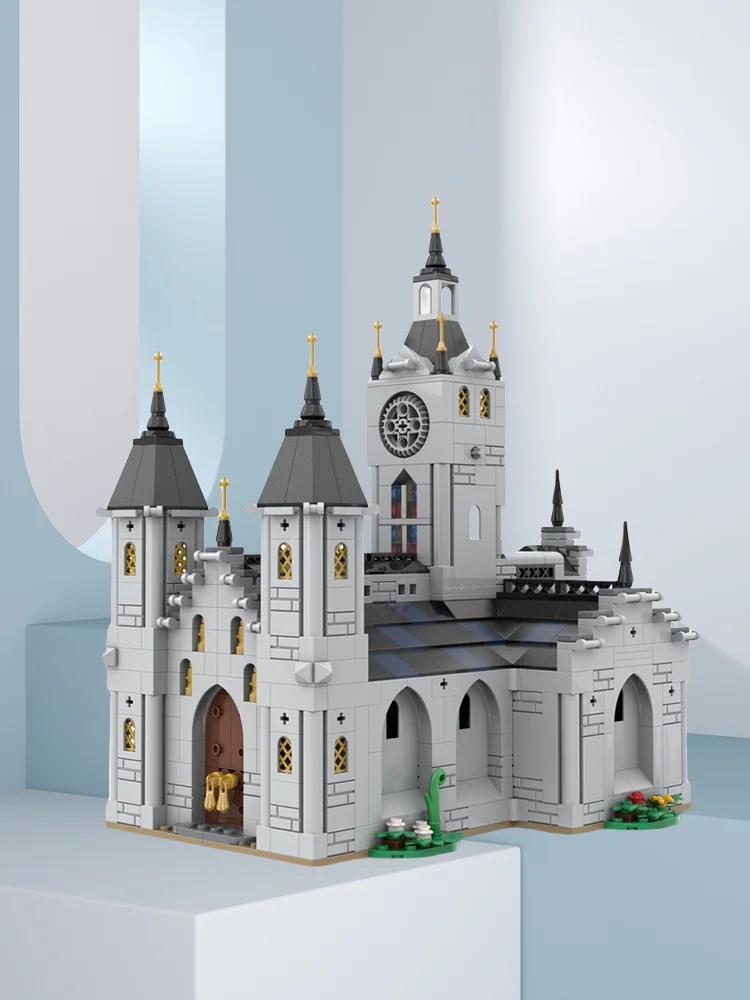 Conjunto de blocos de construção MOC de 1445 peças - modelo de igreja medieval, brinquedo de arquitetura criativa, presente de feriado ideal para amantes de histórico