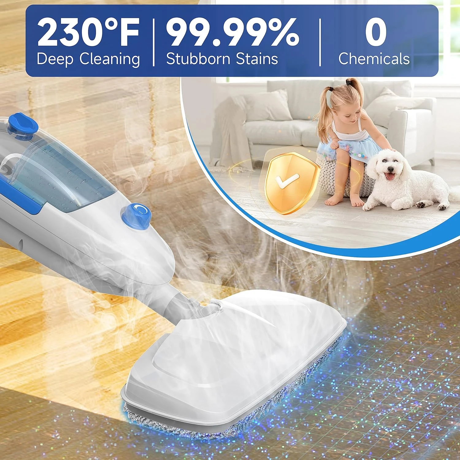 Steam Mop for Hardwood Floor Cleaning, Floor Steamer Cleaner Lightweight for Vinyl, Laminate, Carpet, Tile Hard Floors