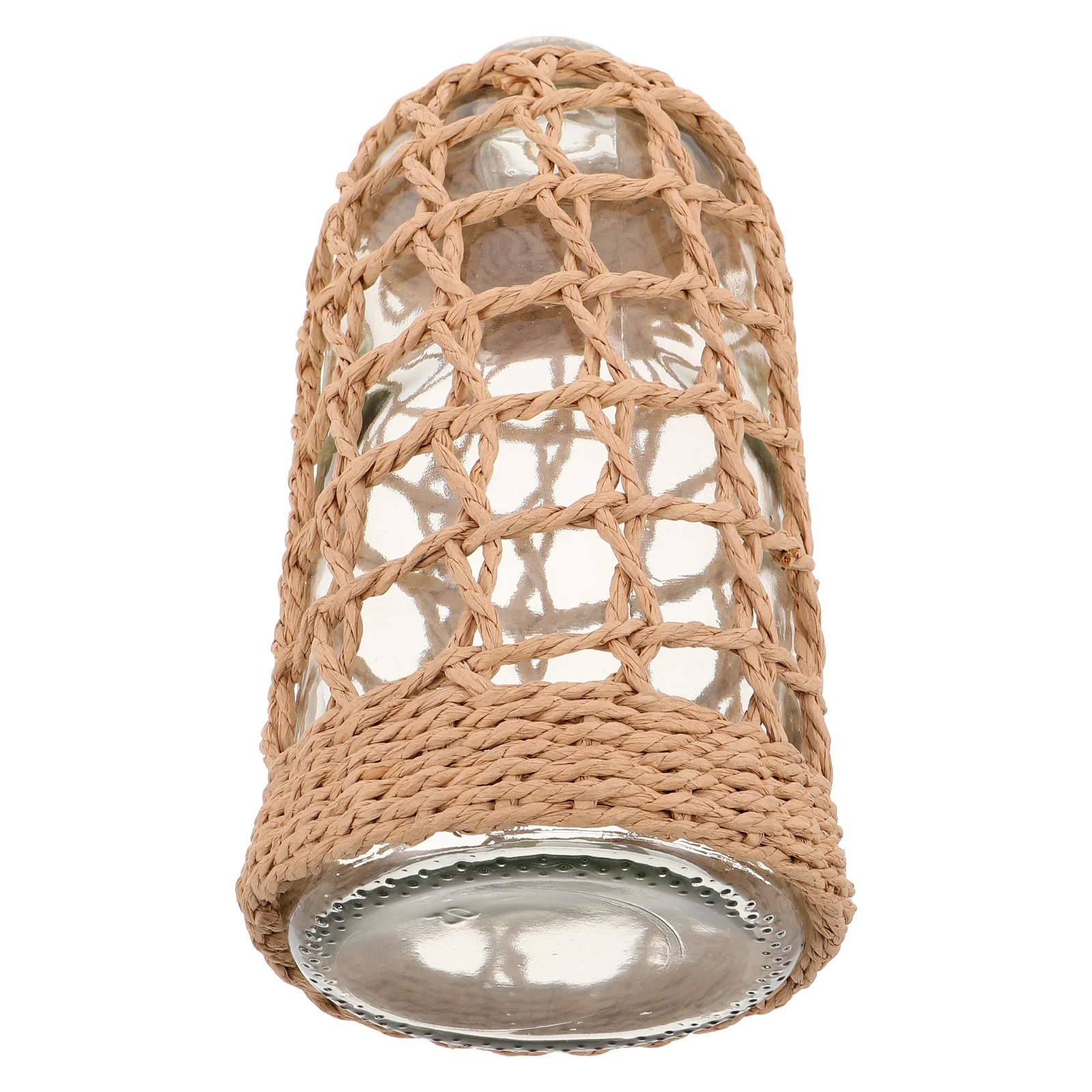 

1pcs Handmade Woven Flower Cover 9.82" Tall Rustic Glass Vase For Bouquet Farmhouse Decor Desktop Dried Flower Arrangement Boho