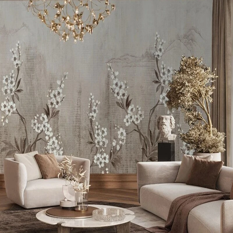 Original full-screen white flower background picture for TV bedroom home decoration background wall