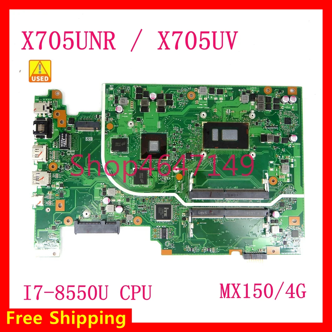 

X705UNR i7-8550U CPU MX150/4G Notebook Mainboard For ASUS X705UNR X705UBR X705UN X705UV X705UQR X705UQ Motherboard Test OK Used