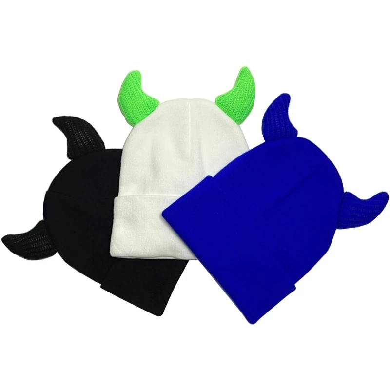 Y1UB Girls Knit Beanie Hat Easter Photo Prop Devil Horn Hat Halloween Costume