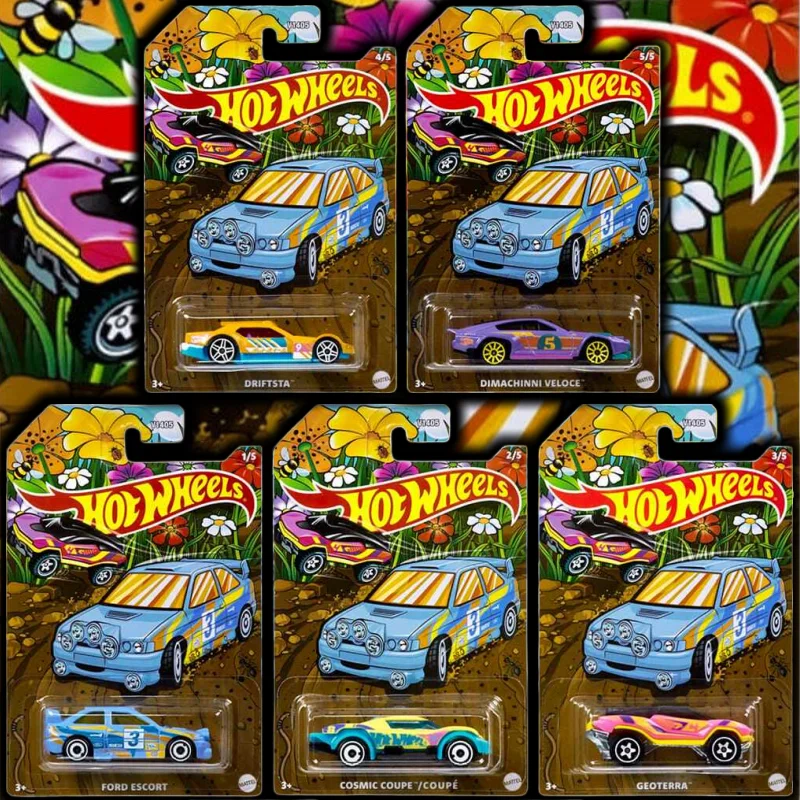 Nuevo 2026 Hot Wheels Serie Primavera Floral Ford Escort Cosmic Coupe Geoterra 1/64 Vehículo de Aleación Fundido a Presión Colección de Modelos de Coches
