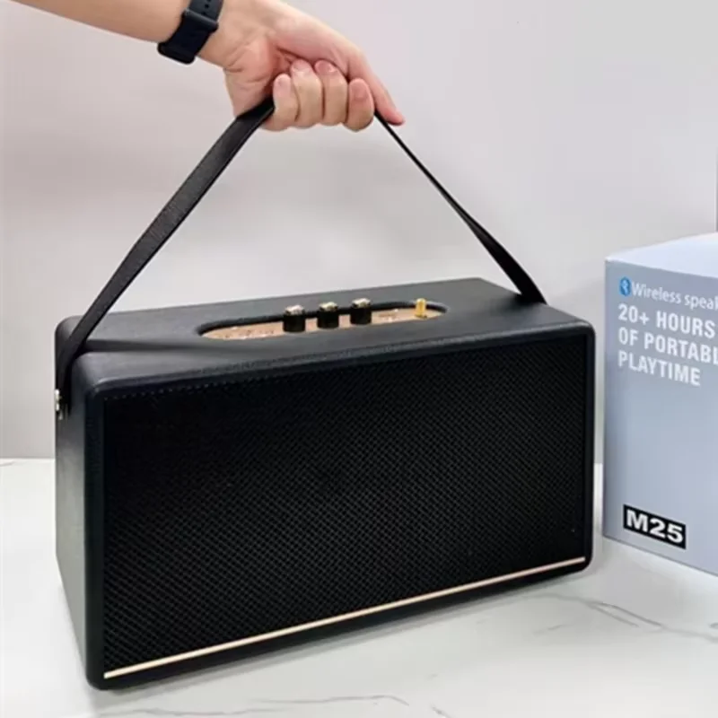 Professional Bluetooth Speakers M25 Portable Wireless Vintage USB Card Wooden Outdoor Music Player Handle Grip Bass Audio