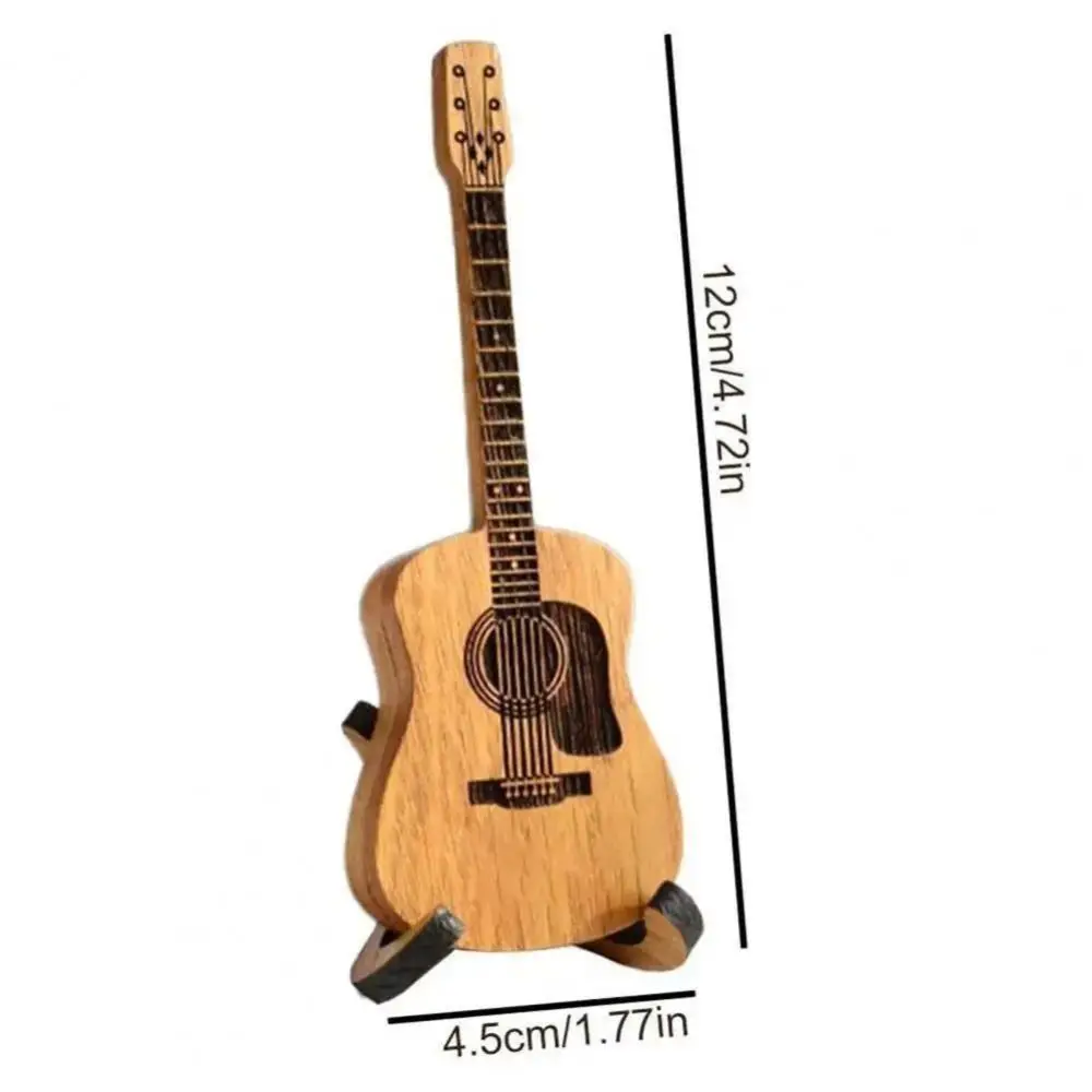 Simulation Guitar Wooden Guitar Ornaments Mini Smooth Edge Wooden Guitar Pick Case with Display Stand Handcrafted