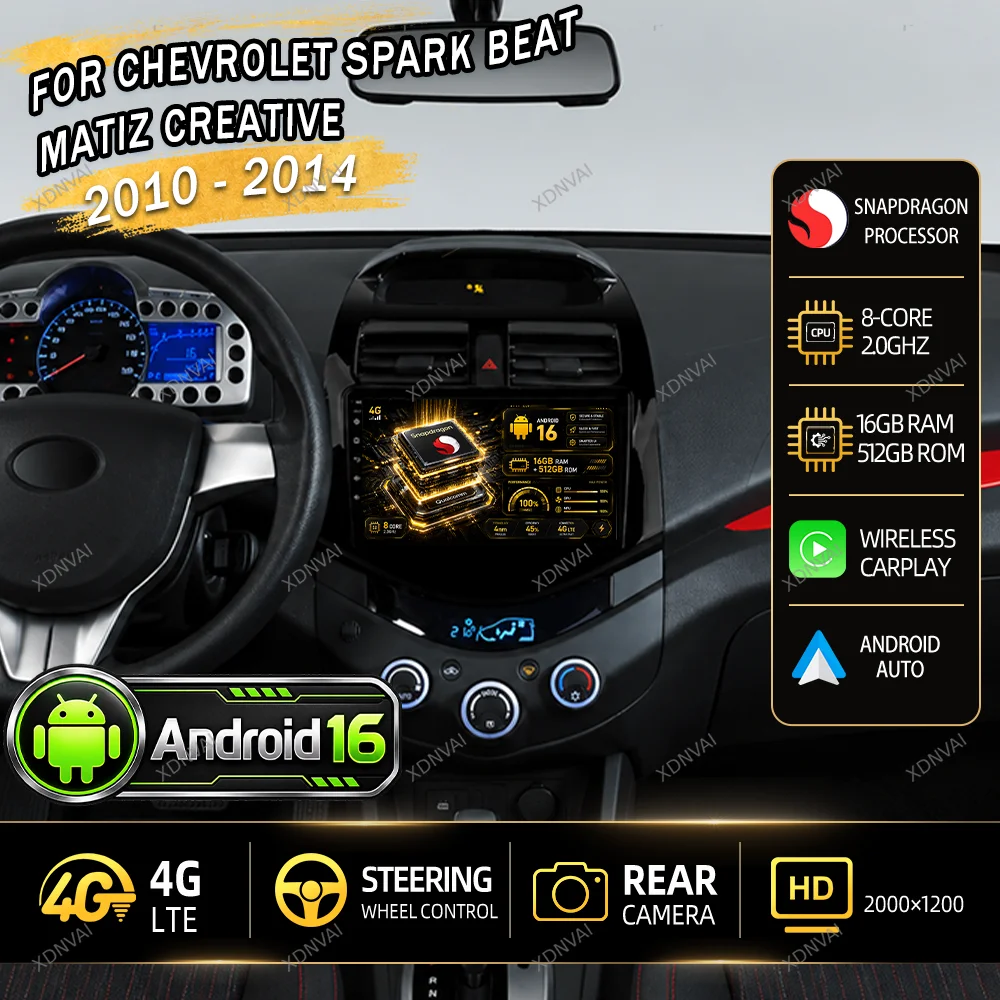 Android 16 Video Player For Chevrolet Spark Beat Matiz Creative 2010 - 2014 Car Radio Multimedia DSP Autoradio Qualcomm BT GPS