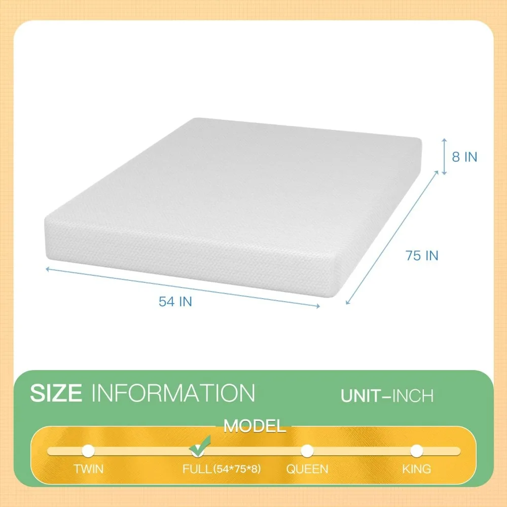 8-inch memory foam mattress cooling gel green tea infusion mattress, no glass fiber, cool sleep support and decompression