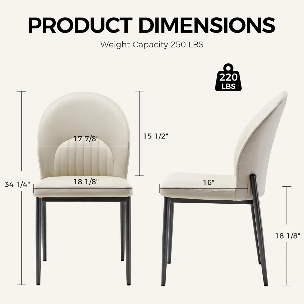 Gepolsterte moderne Esszimmerstühle aus der Mitte des Jahrhunderts, 2er-Set, dicke Rückenlehne, ergonomische Küchen- und Esszimmerstühle, langes PU-Leder