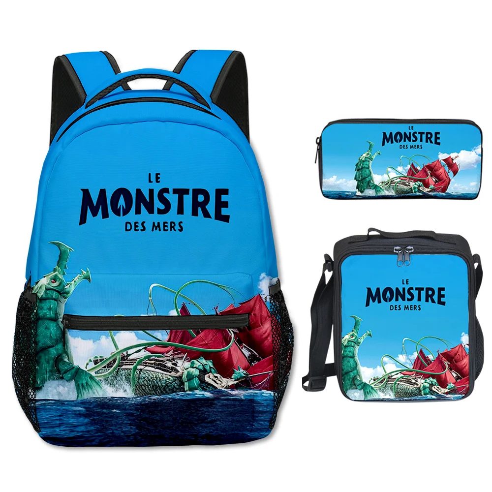 

Hip Hop Popular the sea beast 3D Printed 3pcs/Set student School Bags Travel Notebook Backpack Crossbody Lunch bag Pencil Case