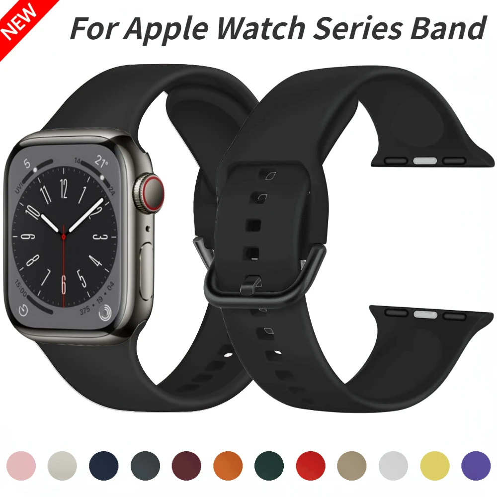 

Silicone Strap for Apple Watch 9 8 7 45mm 41mm Ultra 49mm Smart Watchband for iWatch Series 6 5 4 3 SE2 44mm 40mm 42mm 38mm Band