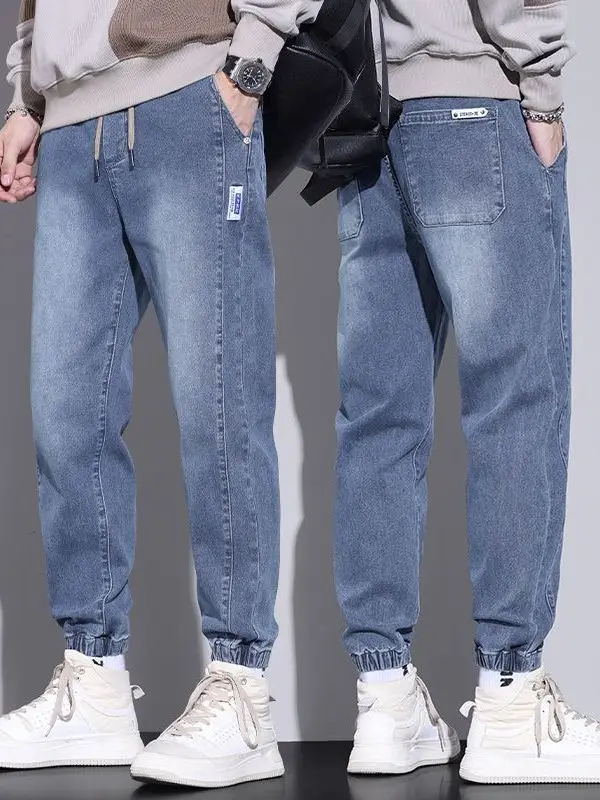 

Мужские повседневные джинсы свободного кроя со средней посадкой, прямые штанины, из смесового хлопка и полиэстера, винтажные, в рабочем стиле, длина 7/8