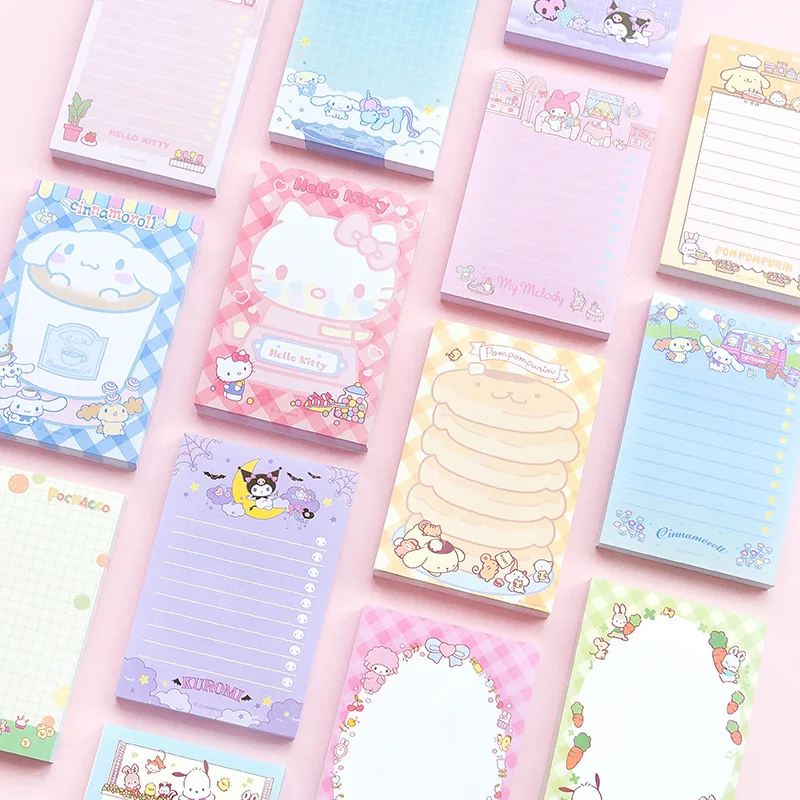 Kawaii Sanrio Hello Kitty Sticky Notes Cartoon Anime My Melody Kuromi Sticker Paper Pochacco Cinnamoroll Memo Pad Office Supplie