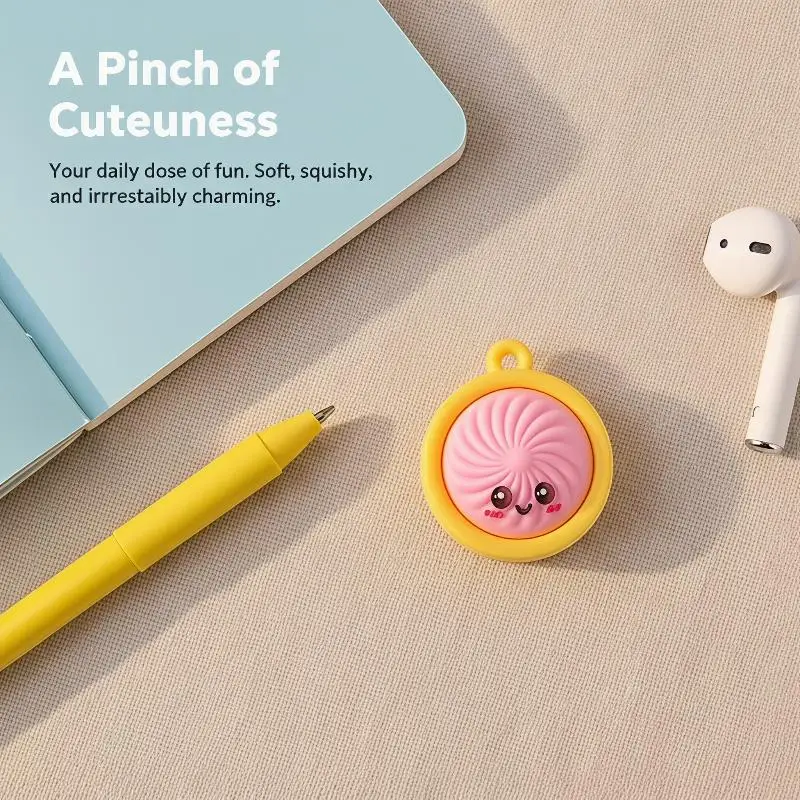 Cartoon Smiling Steamed Bun Key Chain Soft Eco-friendly PVC Pendant for School Bag Luggage Student Accessory