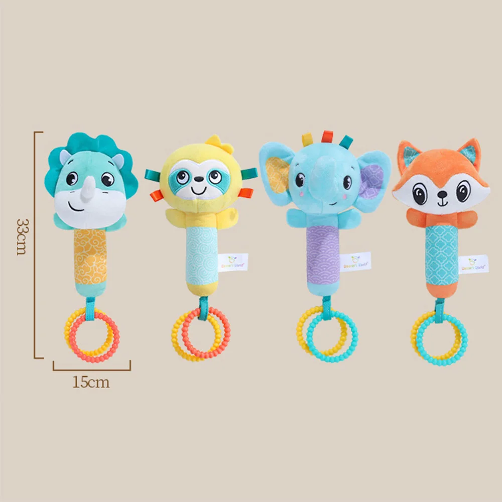 Baby Rasseln Weiche Handkurbel Spielzeug Cartoon Tier mit BB Anruf Stimme Plüsch Spielzeug Quietschende Sensorische Reise Zubehör für Kleinkind