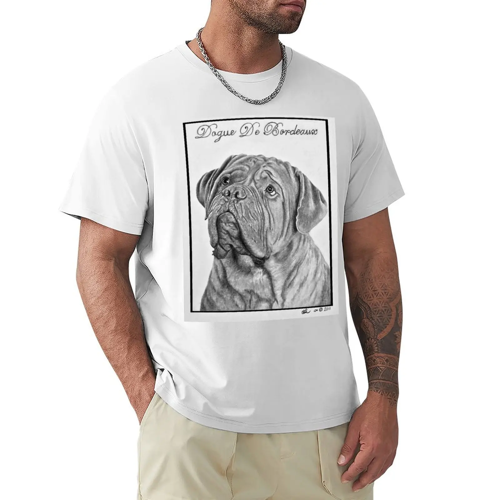 Dogue De Bordeaux French Mastiff by Leslie Berg T-Shirt oversized anime clothes mens graphic t-shirts