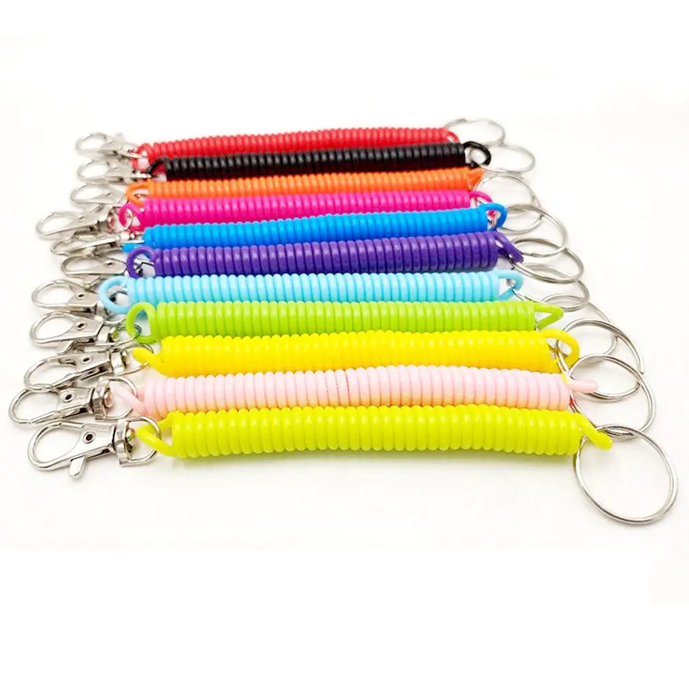 Metal Carabiner Stretch Wristband Unisex Spring Lanyard Wrist Coil Spiral Stretch Keychain Key Cord Clasp Spring Rope Key Ring