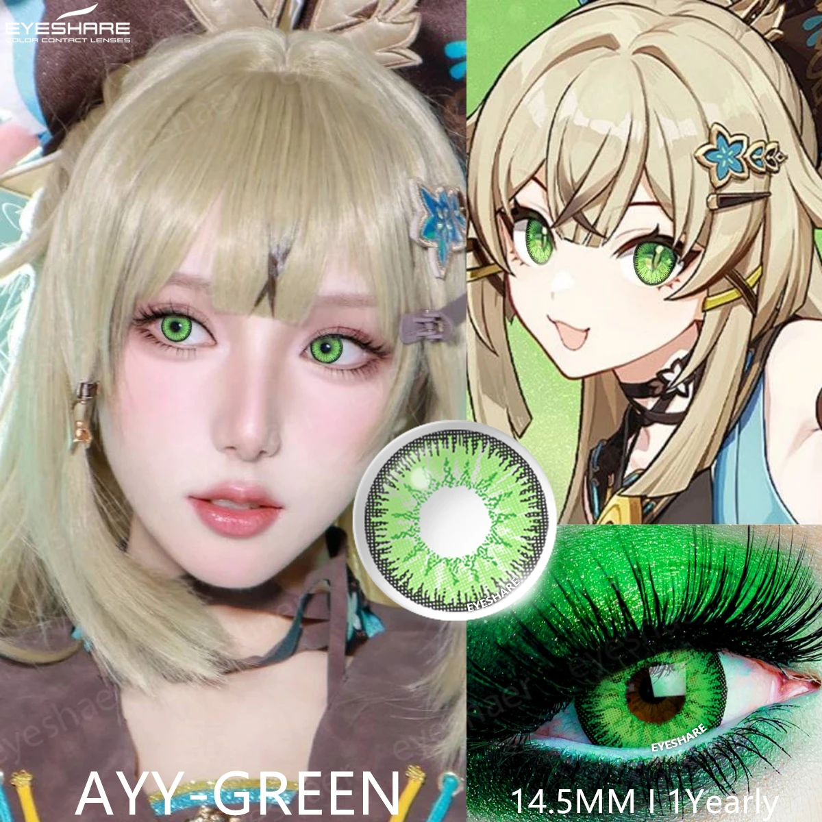 Eyeshare-目のための色付きコンタクトレンズ、美しい髪、ヘア、コスプレ、ハロウィーン、クレイジー、1ペア