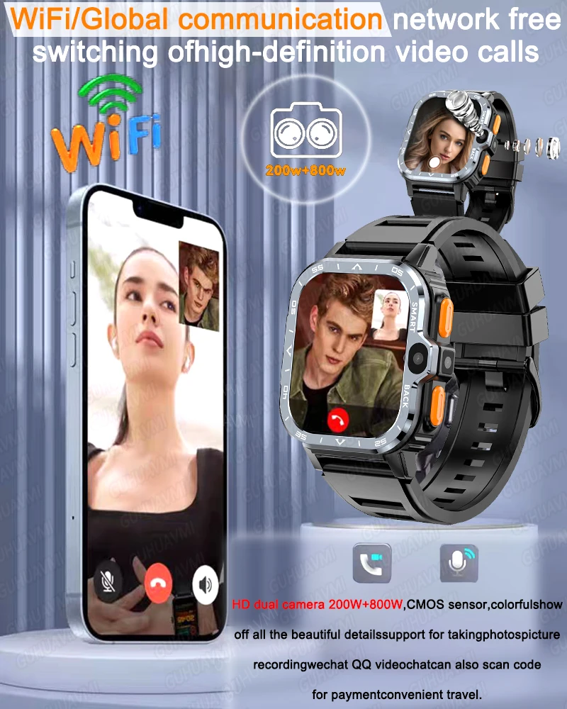 Montre intelligente GPS Android, 4G, 64G, stockage Dean, caméra HD pour touristes, NDavid, 2G, 4G, carte d\'oreille, WiFi mondial, sans fil, accès