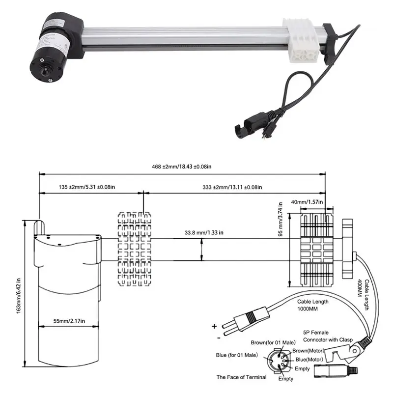 ABJO Electric Sofa Motor Actuator 333mm Stroke 1000N Load IPX4 Recliner Lifter for Massage Chair Replacement