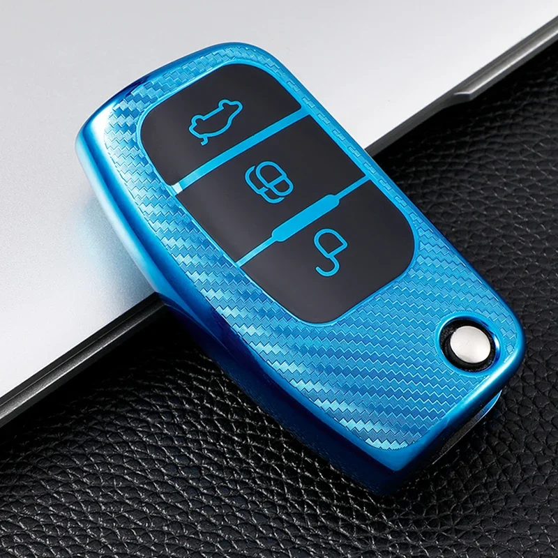 Carbon Fiber TPU Car Key Cover Case for Ford Focus 2 MK2 Fiesta Mondeo Galaxy Falcon Territory Ecosport Protector