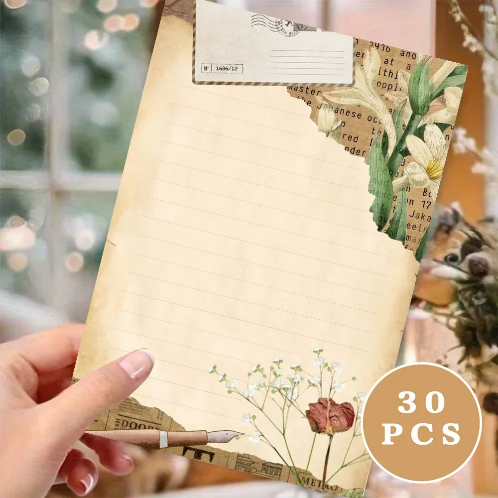 30 Sheets, B5 Vintage Floral Puzzle Theme Writing Paper, Lined, Adhesive-free, Very Suitable For Notebooks, Memos, And Stickers